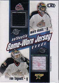 2002-03 Pacific Heads Up - Game-Worn Jersey Quads #10 Marc Denis / Ron Tugnutt / Rostislav Klesla / Geoff Sanderson Front