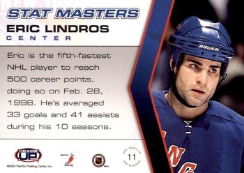 2002-03 Pacific Heads Up - Stat Masters #11 Eric Lindros Back