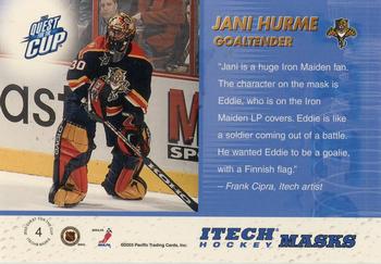 2002-03 Pacific Quest for the Cup - Itech Hockey Masks #4 Jani Hurme Back