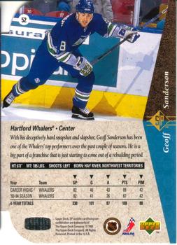 1994-95 SP - Die Cut #52 Geoff Sanderson Back