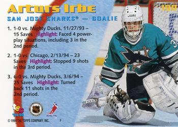 1994-95 Stadium Club #190 Arturs Irbe Back