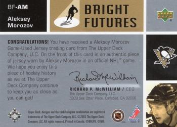 2002-03 Upper Deck - Bright Futures #BF-AM Aleksey Morozov Back