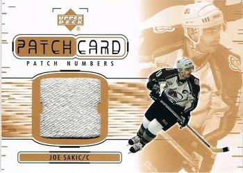 2002-03 Upper Deck - Patch Card Numbers #PN-JS Joe Sakic Front