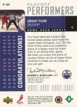 2002-03 Upper Deck Foundations - Playoff Performers Silver #P-GF Grant Fuhr Back