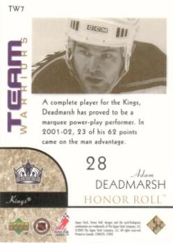 2002-03 Upper Deck Honor Roll - Team Warriors #TW7 Adam Deadmarsh Back