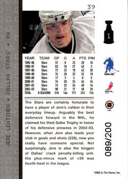 2003-04 Be a Player Memorabilia - Ruby #39 Jere Lehtinen Back