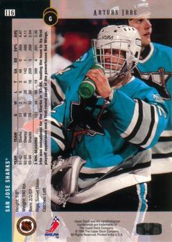 1994-95 Upper Deck - Electric Ice #116 Arturs Irbe Back