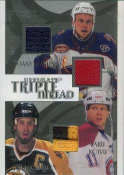 2003-04 Be a Player Ultimate Memorabilia - Triple Threads #NNO Dany Heatley / Joe Thornton / Saku Koivu Front