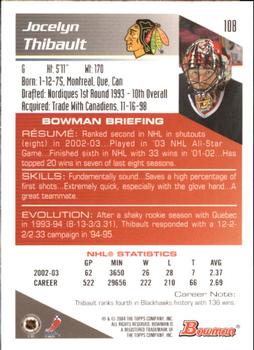 2003-04 Bowman Draft Picks and Prospects - Gold #108 Jocelyn Thibault Back