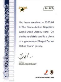 2003-04 In The Game Action - Jerseys #M-120 Sergei Zubov Back