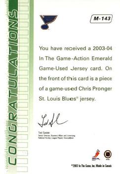 2003-04 In The Game Action - Jerseys #M-143 Chris Pronger Back