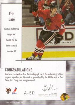 2003-04 In The Game Used Signature Series - Autographs Gold #A-ED Eric Daze Back
