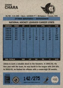 2003-04 Pacific Exhibit - Blue Backs #102 Zdeno Chara Back