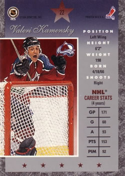 1995-96 Donruss Elite #22 Valeri Kamensky Back