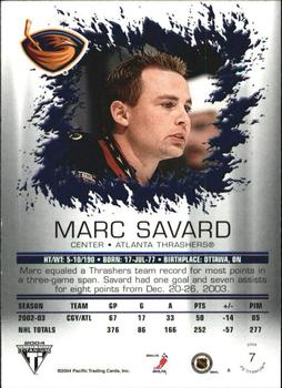 2003-04 Pacific Private Stock Titanium - Hobby Jersey Number Parallels #7 Marc Savard Back