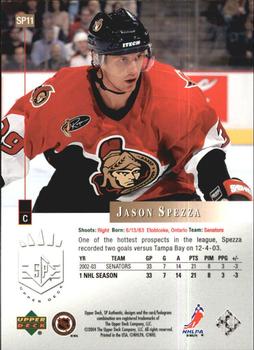 2003-04 SP Authentic - 10th Anniversary #SP11 Jason Spezza Back