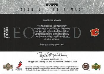 2003-04 SP Authentic - Sign of the Times #SOT-JL Jordan Leopold Back