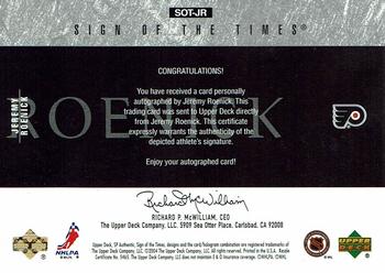 2003-04 SP Authentic - Sign of the Times #SOT-JR Jeremy Roenick Back