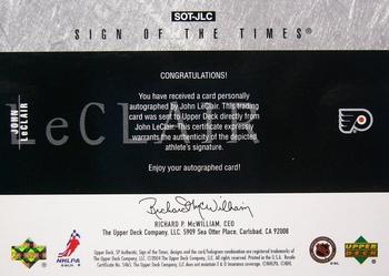 2003-04 SP Authentic - Sign of the Times #SOT-JLC John LeClair Back