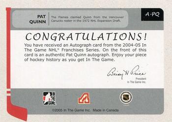 2004-05 In The Game Franchises US East - Autographs #A-PQ Pat Quinn Back