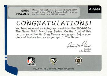 2004-05 In The Game Franchises US West - Autographs #A-GMA Greg Malone Back