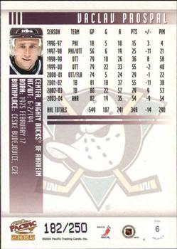 2004-05 Pacific - Blue #6 Vaclav Prospal Back