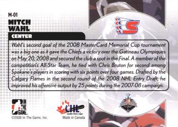 2008-09 In The Game Heroes and Prospects - Memorial Cup Winners #M-01 Mitch Wahl  Back