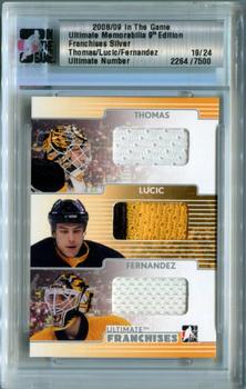 2008-09 In The Game Ultimate Memorabilia - Franchises #NNO Tim Thomas / Milan Lucic / Manny Fernandez  Front