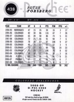 2008-09 O-Pee-Chee - Metal #428 Peter Forsberg  Back