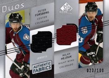 2008-09 SP Game Used - Authentic Fabrics Duos #AF2-HF Peter Forsberg / Milan Hejduk  Front