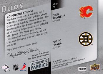 2008-09 SP Game Used - Authentic Fabrics Duos #AF2-PC Dion Phaneuf / Zdeno Chara  Back