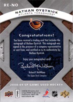 2008-09 SP Game Used - Rookie Exclusive Autographs #RE-NO Nathan Oystrick  Back