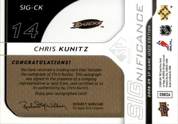 2008-09 SP Game Used - SIGnificance #SIG-CK Chris Kunitz  Back