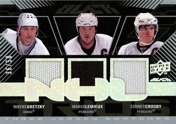 2008-09 UD Black - Jerseys Trios #UBP3-LCG Mario Lemieux / Sidney Crosby / Wayne Gretzky Front