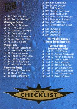 1995-96 Ultra #200 Checklist: 170-200 and Inserts Front