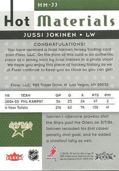 2005-06 Fleer Hot Prospects - Hot Materials #HM-JJ Jussi Jokinen Back