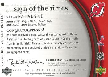 2005-06 SP Authentic - Sign of the Times #BR Brian Rafalski Back