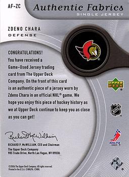2005-06 SP Game Used - Authentic Fabrics #AF-ZC Zdeno Chara Back