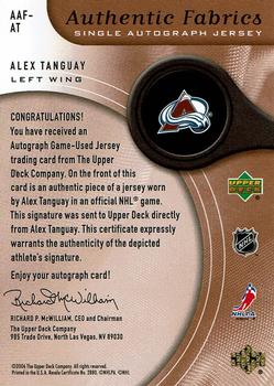 2005-06 SP Game Used - Authentic Fabrics Autographs #AAF-AT Alex Tanguay Back