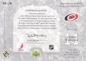 2005-06 SP Game Used - Awesome Authentics #AA-JW Justin Williams Back