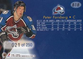 1996-97 Flair - Blue Ice Collection #B18 Peter Forsberg Back
