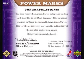 2005-06 Upper Deck Power Play - Power Marks #PM-AC Anson Carter Back