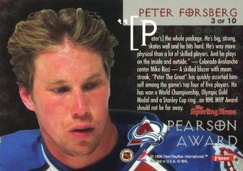 1996-97 Fleer - Pearson Award #3 Peter Forsberg Back