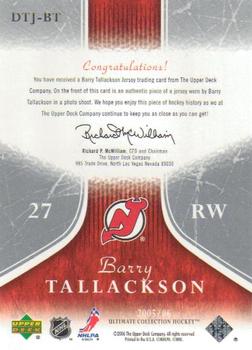 2005-06 Upper Deck Ultimate Collection - Ultimate Debut Threads Jerseys #DTJ-BT Barry Tallackson Back