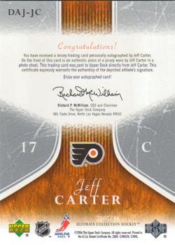 2005-06 Upper Deck Ultimate Collection - Ultimate Debut Threads Jerseys Autographs #DAJ-JC Jeff Carter Back