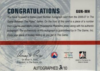 2006-07 In The Game Between The Pipes - Game Used Number Autograph #GUN-MH Martin Houle  Back