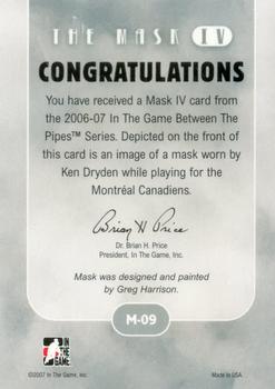 2006-07 In The Game Between The Pipes - The Mask IV Silver #M-09 Ken Dryden  Back