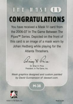 2006-07 In The Game Between The Pipes - The Mask IV Silver #M-38 Johan Hedberg  Back
