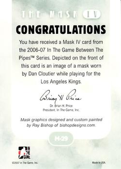 2006-07 In The Game Between The Pipes - The Mask IV Silver #M-29 Dan Cloutier  Back