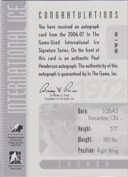 2006-07 In The Game Used International Ice - Autographs #A-PH Paul Henderson  Back